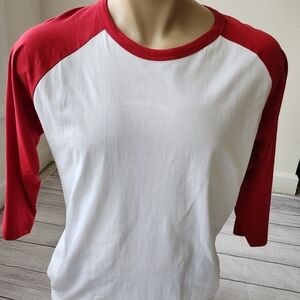 Red and White Men's Raglan Top Size 2XL